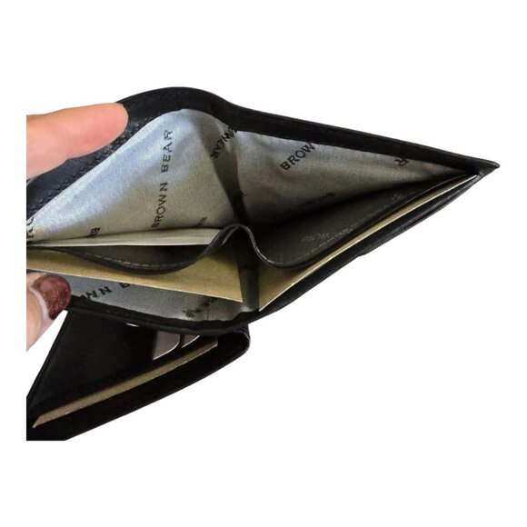 Brown Bear German Leather Wallet Bifold w/ Removable ID Holder in Black - Picture 12 of 13